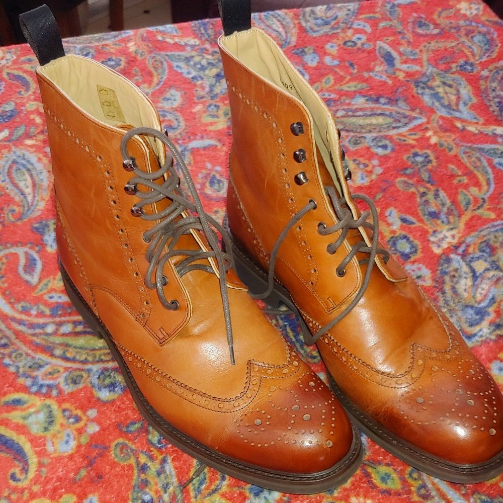 Mercanti Fiorentini Mens Wingtip Cognac Boot Size 11 Rubber Sole Two Tone
